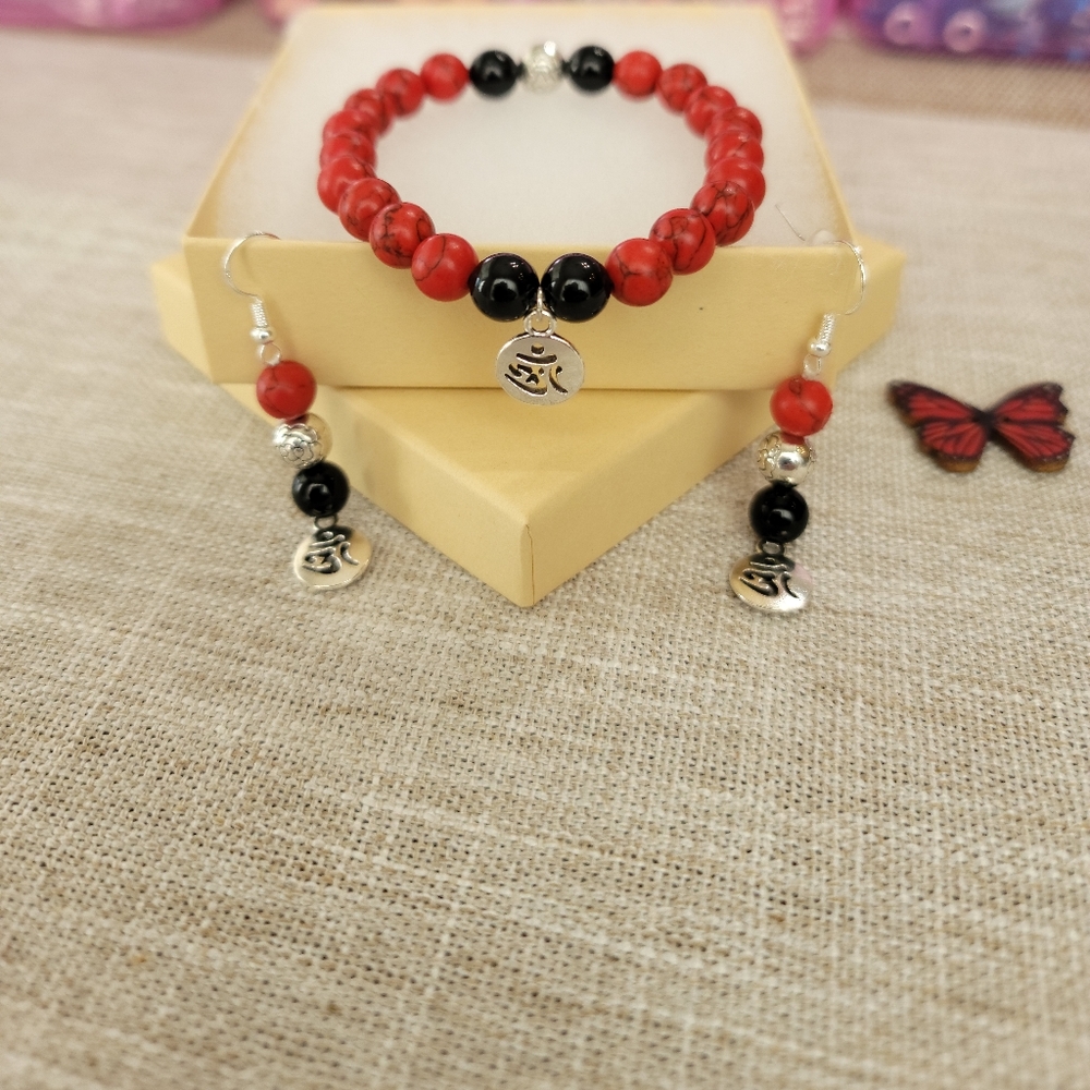 Healing & Positivity Red Torquoise & Black Onyx with Om Symbol 🕉 bracelet